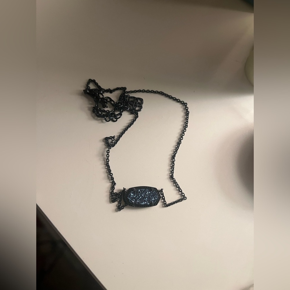 Blue drusy gunmetal Kendra Scott Elisa necklace